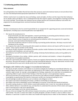 7.1 Achieving positive behaviour Strategies with children who