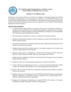 Ad Project Coordinator &ndash; PROMAC - National Family Planning Board