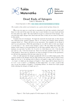 Dead Ends of Integers - Ateneo de Manila University
