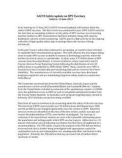 GACVS Safety update on HPV Vaccines