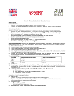 Pre-qualification tender- Evaluation Criteria Qualifications: Firm