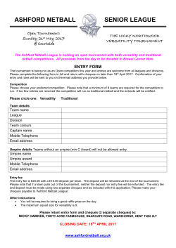 Entry Form - Ashford Netball League