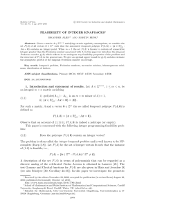 FEASIBILITY OF INTEGER KNAPSACKS 1. Introduction and