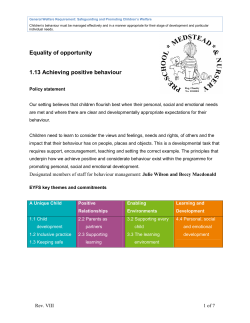 Equality of opportunity 1.13 Achieving positive behaviour
