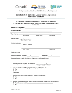 Canada/British Columbia Labour Market Agreement Participant Exit