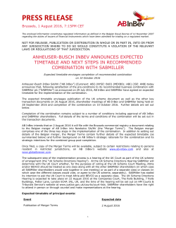 AB InBev announces expected timetable and next steps in