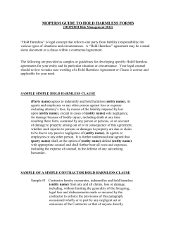 MOPERM GUIDE TO HOLD HARMLESS FORMS