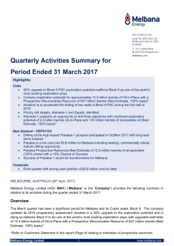 Quarterly Activities Summary for Period Ended 31