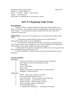 KIN 27A Beginning Table Tennis