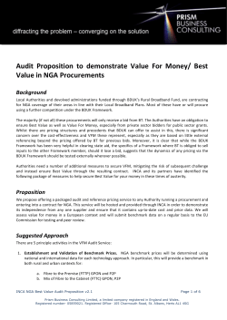 Audit Proposition to demonstrate Value For Money/ Best Value in