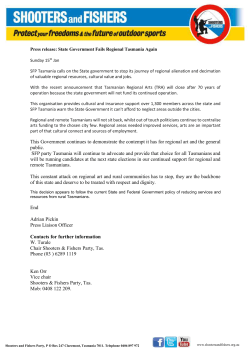 Press release: State Government Fails Regional Tasmania Again