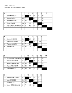 BOYS SINGLES One game to 21, no setting in boxes A 1 2 3 4 5 1