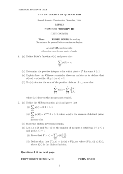 MP313 NUMBER THEORY III 1. (a) Define Euler`s function &phi;(n) and