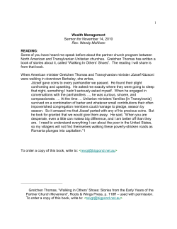 1 Wealth Management Sermon for November 14, 2010 Rev. Wendy