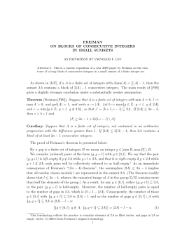 FREIMAN ON BLOCKS OF CONSECUTIVE INTEGERS IN SMALL