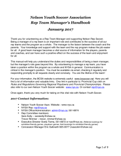 Nelson Youth Soccer Association Rep Team Manager`s Handbook