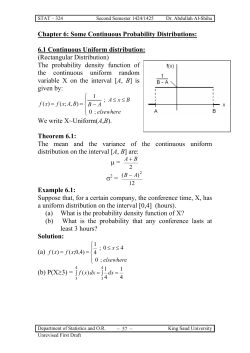 Some Continuous Probability Distributions: 6.1 Continuous Uniform