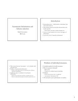 Asymmetric Information and Adverse selection Introduction Problem