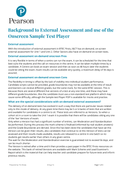 Background to External Assessment and use of the Onscreen