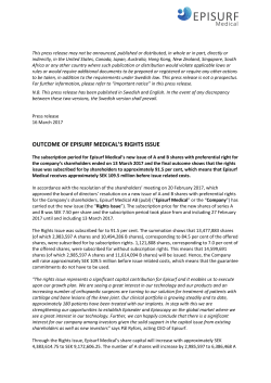 outcome of episurf medical`s rights issue