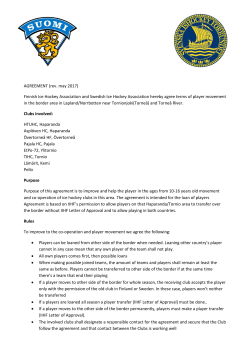 AGREEMENT (rev. may 2017) Finnish Ice Hockey Association and