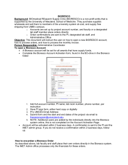 BIORESCO Background: BIOmedical REsearch Supply COre