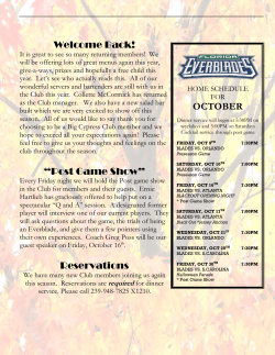 OCTOBER Welcome Back! &ldquo;Post Game Show&rdquo; Reservations