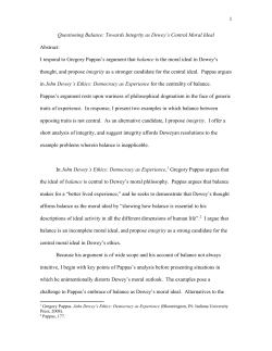Questioning Balance--Towards Integrity as Dewey`s Central Moral