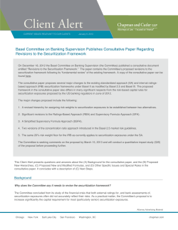 Basel Committee on Banking Supervision Publishes Consultative