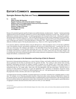 Editor`s Comments: Synergies Between Big Data and Theory