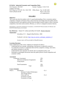 ECO4316 Industrial Economics and Competition Policy First