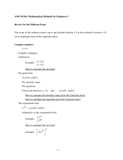 AMS 10/10A Mathematical Methods for Engineers I Review for the