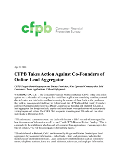 CFPB Takes Action Against Co-Founders of Online Lead Aggregator