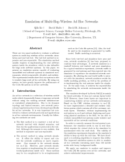 Emulation of Multi-Hop Wireless Ad Hoc Networks