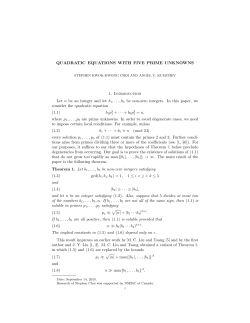 QUADRATIC EQUATIONS WITH FIVE PRIME UNKNOWNS 1
