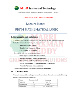 Lecture Notes UNIT-I MATHEMATICAL LOGIC
