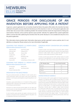 grace periods for disclosure of an invention before