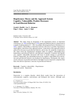 Hopelessness Theory and the Approach System: Cognitive