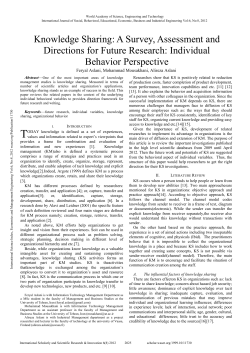 Knowledge Sharing - World Academy of Science, Engineering and