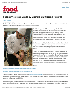 Foodservice Team Leads by Example at Children`s Hospital