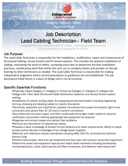 Job Description Lead Cabling Technician– Field Team