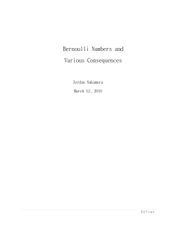 Bernoulli Numbers and Various Consequences
