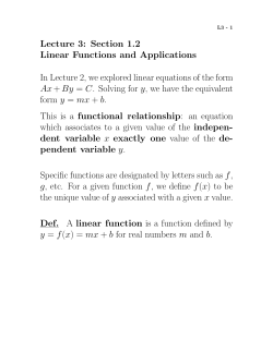 Lecture 3: Section 1.2 Linear Functions and Applications In