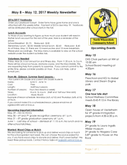 May 8 - May 12, 2017 Weekly Newsletter