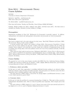 Econ 501A &ndash; Microeconomic Theory Course Syllabus