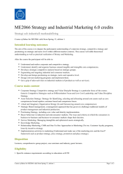 KTH | ME2066 Strategy and Industrial Marketing 6.0 credits