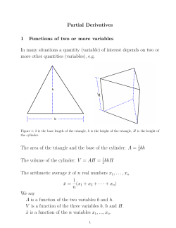Partial Derivatives 1 Functions of two or more variables In many