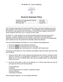 Governor Expenses Policy - All Saints CE Junior Academy