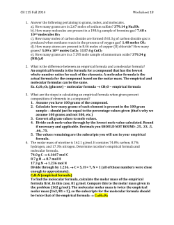 CH 115 Fall 2014Worksheet 18 Answer the following pertaining to