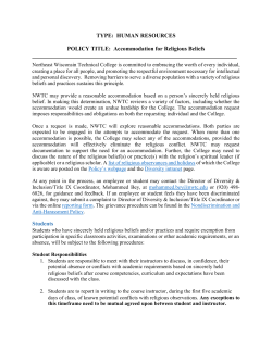 Accommodation for Religious Beliefs